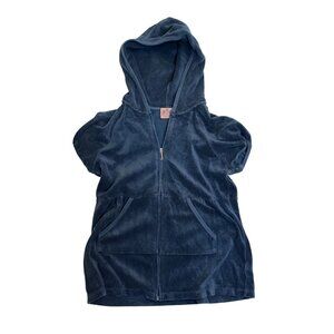 Vintage Juicy Couture Hooded Zip-Up Terry Cloth Cover-Up Womens M Blue Comfortab